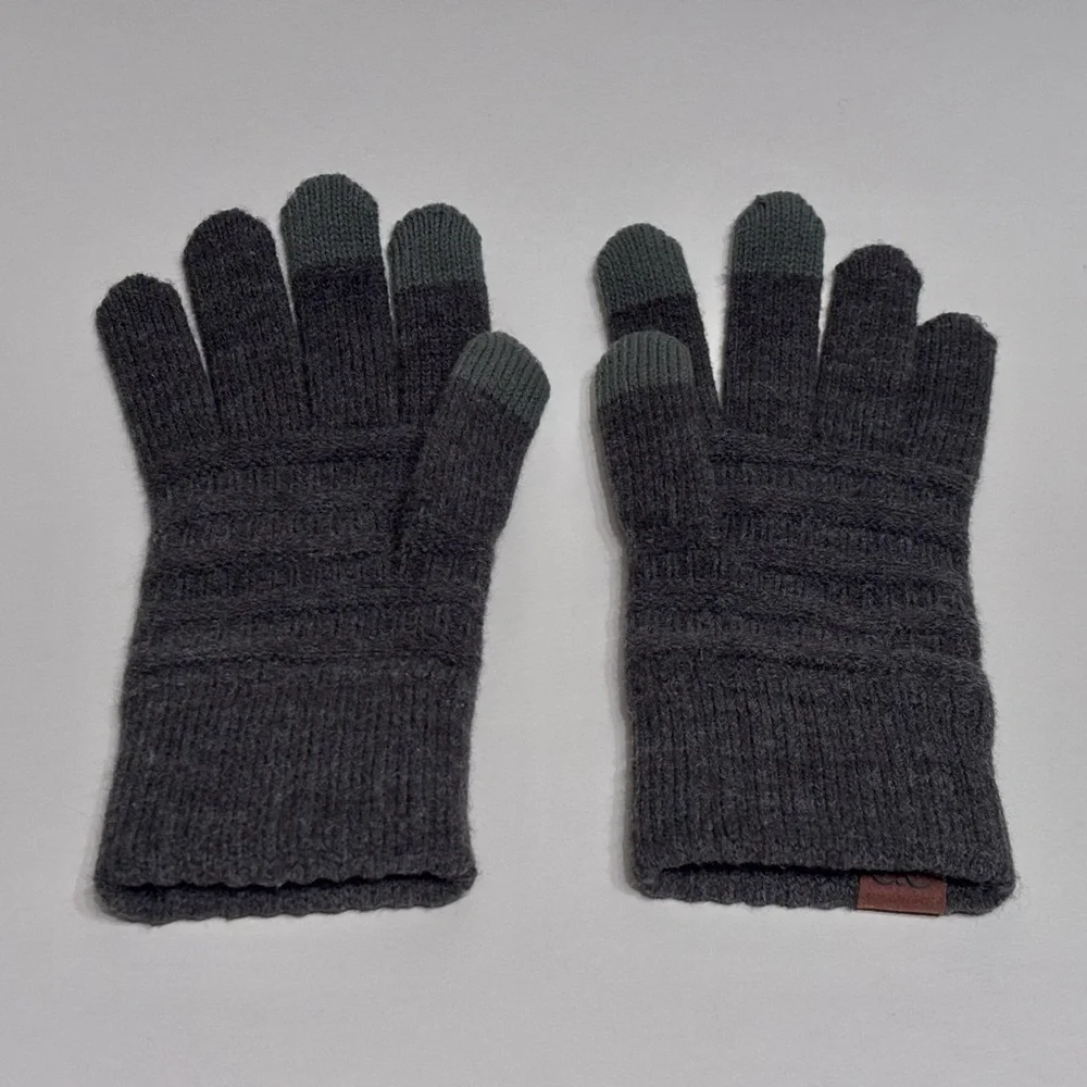 C.C. BEANIES Women's Dark Gray Ribbed Knit Smart Touch Technology Gloves